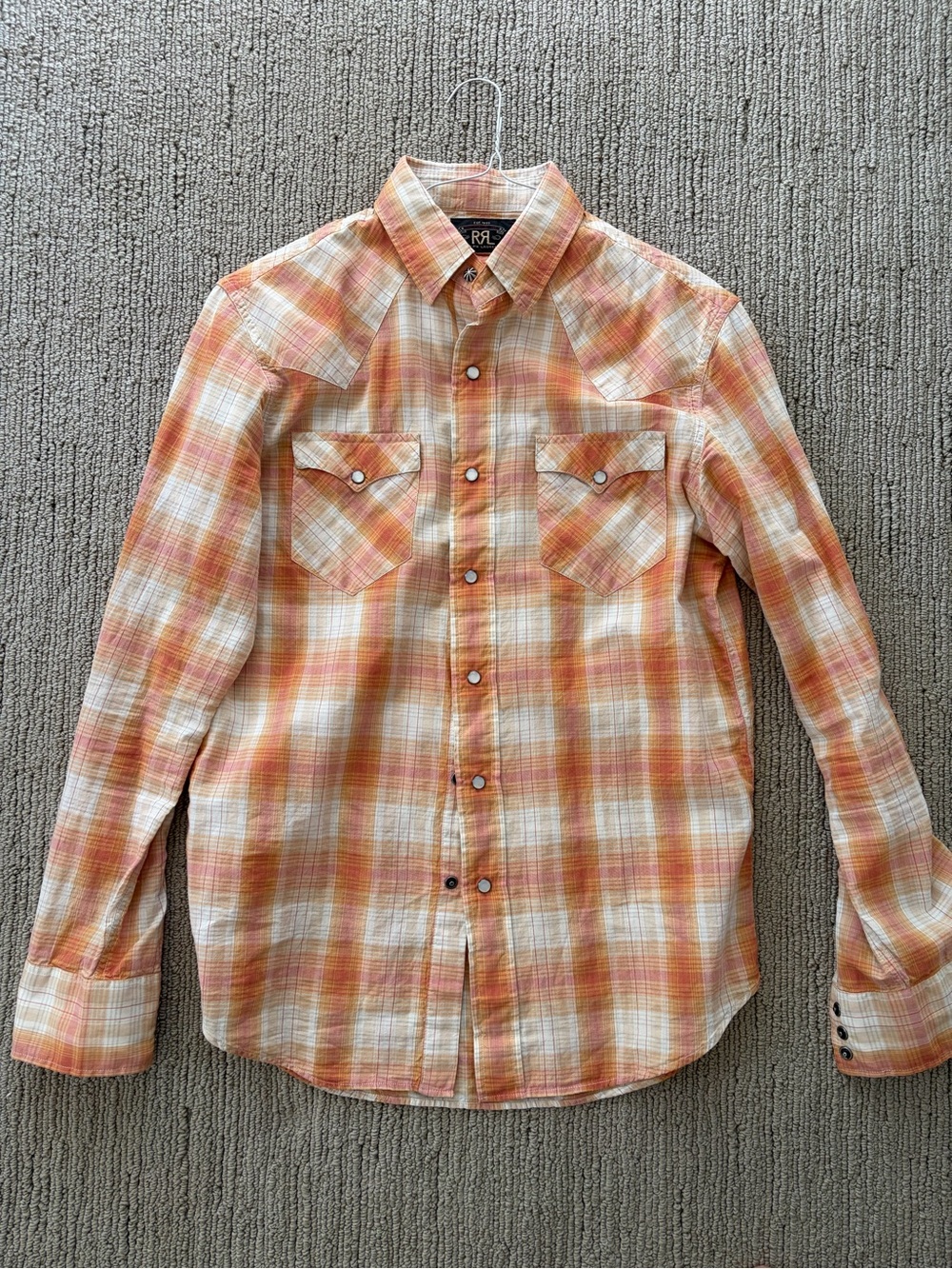 Ralph Lauren Double RL Orange & Cream Plaid Western Button-Down Shirt